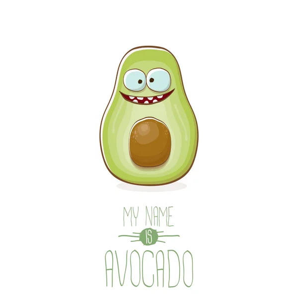 Grappige cartoon schattige groene avocado karakter geïsoleerd op een witte achtergrond. Mijn naam is avocado vector concept. vector gezonde zomer fruit karakter — Stockvector
