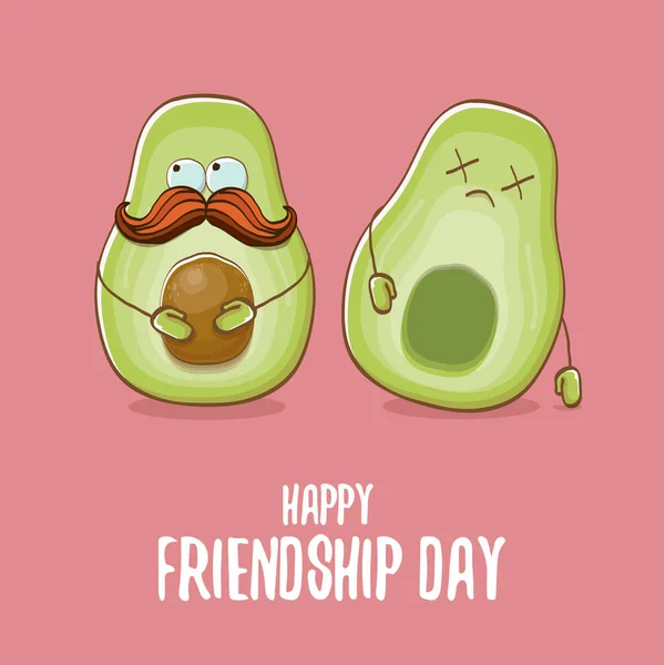 Gelukkig vriendschap dag cartoon komische wenskaart met twee groene avocado vrienden. Vriendschap dag concept wenskaart funky of partij poster — Stockvector