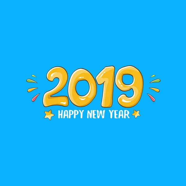 Šablona návrhu plakátu 2019 šťastný nový rok. Šťastný nový rok vektorové ilustrace barevné rukou s pozdravem nakreslena 2019 čísla a hvězdy na modrém pozadí, samostatný — Stockový vektor
