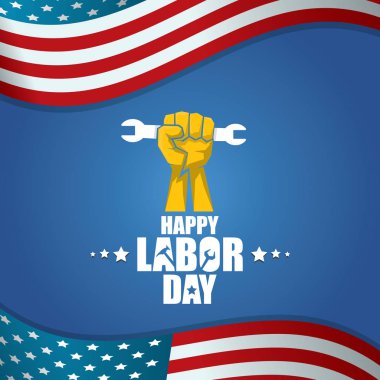 İşçi Bayramı ABD vektör etiket ya da arka plan. mutlu İşçi Bayramı posteri veya başlığı ABD bayrağı arka plan üzerinde izole yumruk el ile vektör. İşçi Sendikası simgesi