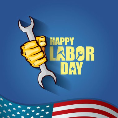 İşçi Bayramı ABD vektör etiket ya da arka plan. mutlu İşçi Bayramı posteri veya başlığı ABD bayrağı arka plan üzerinde izole yumruk el ile vektör. İşçi Sendikası simgesi