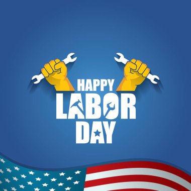 İşçi Bayramı ABD vektör etiket ya da arka plan. mutlu İşçi Bayramı posteri veya başlığı ABD bayrağı arka plan üzerinde izole yumruk el ile vektör. İşçi Sendikası simgesi