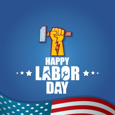 İşçi Bayramı ABD vektör etiket ya da arka plan. mutlu İşçi Bayramı posteri veya başlığı ABD bayrağı arka plan üzerinde izole yumruk el ile vektör. İşçi Sendikası simgesi