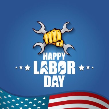 İşçi Bayramı ABD vektör etiket ya da arka plan. mutlu İşçi Bayramı posteri veya başlığı ABD bayrağı arka plan üzerinde izole yumruk el ile vektör. İşçi Sendikası simgesi