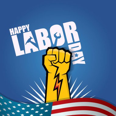 İşçi Bayramı ABD vektör etiket ya da arka plan. mutlu İşçi Bayramı posteri veya başlığı ABD bayrağı arka plan üzerinde izole yumruk el ile vektör. İşçi Sendikası simgesi