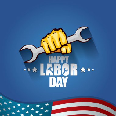 İşçi Bayramı ABD vektör etiket ya da arka plan. mutlu İşçi Bayramı posteri veya başlığı ABD bayrağı arka plan üzerinde izole yumruk el ile vektör. İşçi Sendikası simgesi