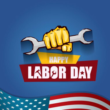 İşçi Bayramı ABD vektör etiket ya da arka plan. mutlu İşçi Bayramı posteri veya başlığı ABD bayrağı arka plan üzerinde izole yumruk el ile vektör. İşçi Sendikası simgesi
