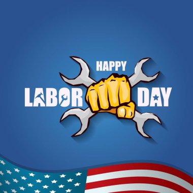 İşçi Bayramı ABD vektör etiket ya da arka plan. mutlu İşçi Bayramı posteri veya başlığı ABD bayrağı arka plan üzerinde izole yumruk el ile vektör. İşçi Sendikası simgesi