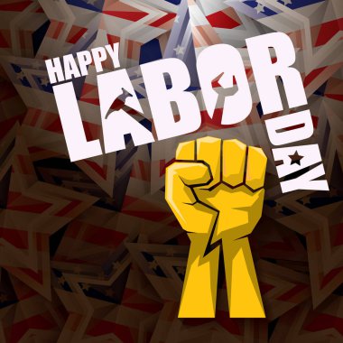 İşçi Bayramı ABD vektör etiket ya da arka plan. mutlu İşçi Bayramı posteri veya başlığı ABD bayrağı arka plan üzerinde izole yumruk el ile vektör. İşçi Sendikası simgesi