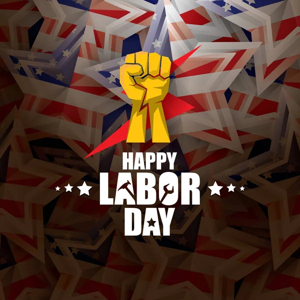İşçi Bayramı ABD vektör etiket ya da arka plan. mutlu İşçi Bayramı posteri veya başlığı ABD bayrağı arka plan üzerinde izole yumruk el ile vektör. İşçi Sendikası simgesi — Stok Vektör