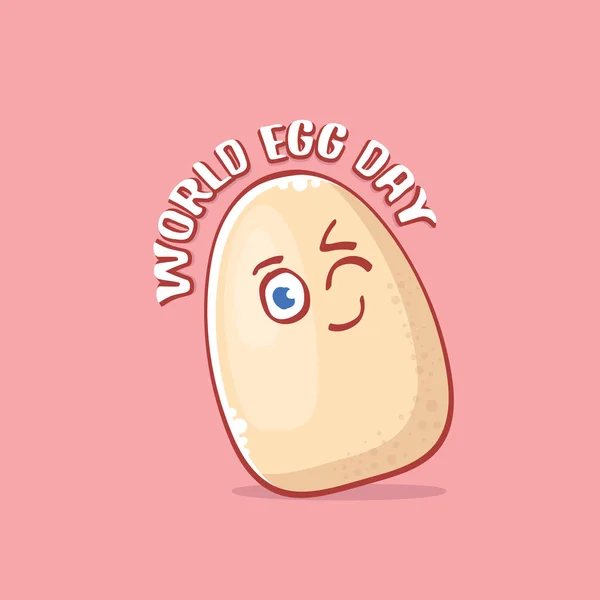Концепція світового дня яєць смішна ілюстрація з милим білим яєчним мультфільмом персонажем Гаваї ізольовано на рожевому фоні . — стоковий вектор