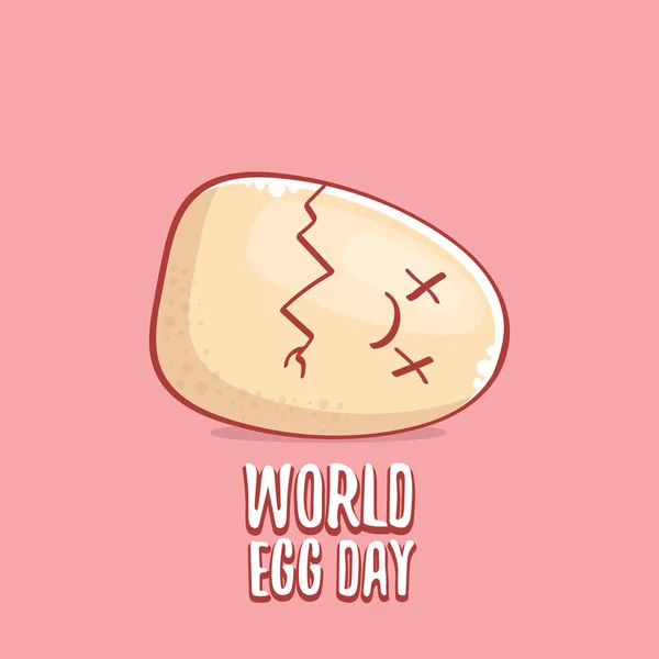 Monde oeuf jour concept drôle illustration avec mignon blanc oeuf dessin animé kawaii personnage isolé sur fond rose . — Image vectorielle