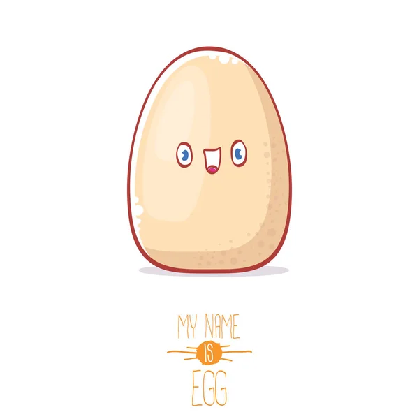 Niedlichen weißen Ei Cartoon Kawaii Charakter isoliert auf weißem Hintergrund. Mein Name ist Ei-Vektor-Konzept Illustration. Funky Farm Food oder Ostercharakter mit Augen und Mund — Stockvektor