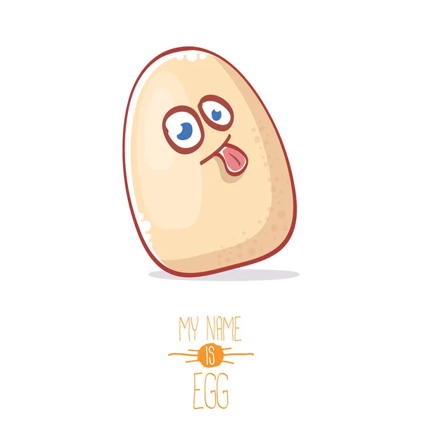 Sevimli beyaz yumurta karikatür kawaii karakter beyaz arka plan üzerinde izole. Benim adım yumurta vektör kavramı ilişkindir. Funky farm yiyecek ya da Paskalya karakteri gözler ve ağız ile — Stok Vektör