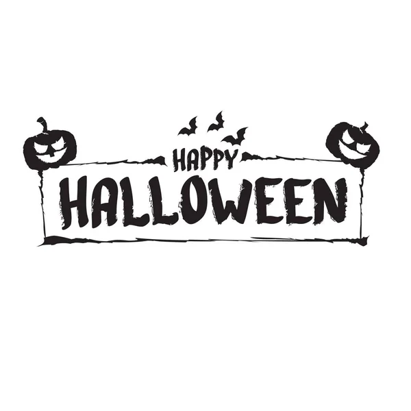 Happy Halloween text banderoll eller etikett. Vector halloween kalligrafisk textetikett med skrämmande pumpa isolerad på vit — Stock vektor