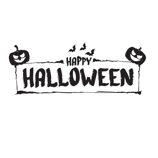Happy Halloween text Banner or label. Vector halloween calligraphic text label with scary pumpkin isolated on white — Stock Vector