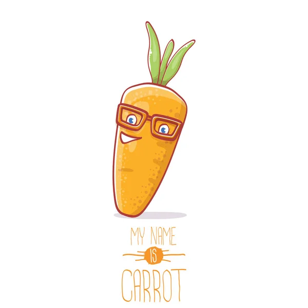 Vector engraçado desenho animado bonito personagem de cenoura isolado no fundo branco. Meu nome é ilustração do conceito de vetor de cenoura. caráter de comida vegetal outono funky — Vetor de Stock