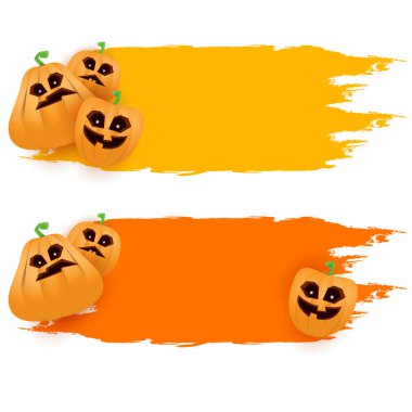 Cadılar Bayramı web grunge başlık sayfası veya poster Halloween korkunç kabaklar beyaz arka plan üzerinde izole ile. Funky çocuklar Cadılar Bayramı afiş tebrik metin veya satış alanı ile