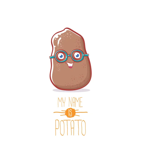 Vettore marrone carino piccolo kawaii personaggio cartone animato di patate isolato su sfondo bianco. Mi chiamo illustrazione del concetto di vettore della patata. funky estate verdura cibo bambini carattere — Vettoriale Stock