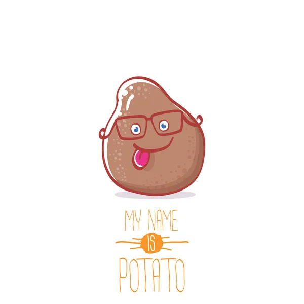 Vettore marrone carino piccolo kawaii personaggio cartone animato di patate isolato su sfondo bianco. Mi chiamo illustrazione del concetto di vettore della patata. funky estate verdura cibo bambini carattere — Vettoriale Stock