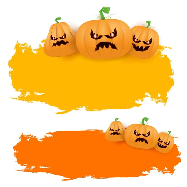 Halloween Web Grunge Banner oder Poster mit gruseligen Kürbissen auf weißem Hintergrund. flippige Kinder-Halloween-Banner mit Platz für Grußtext oder Verkauf — Stockvektor