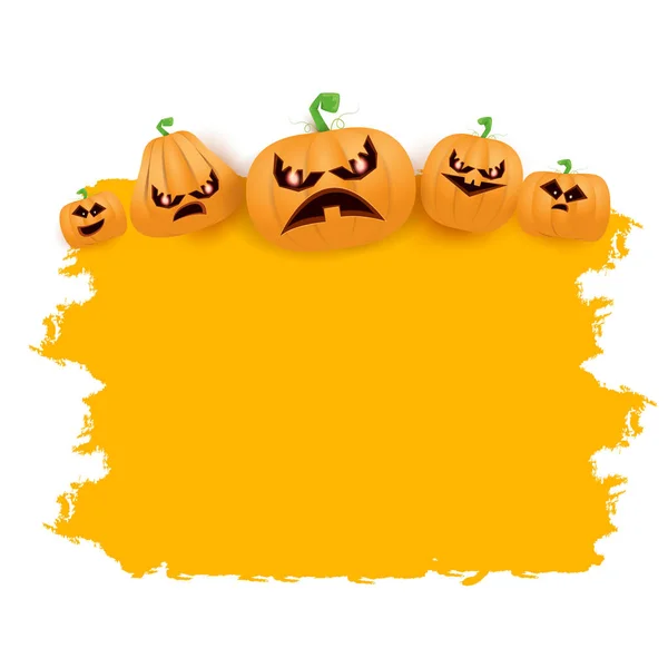 Halloween web grunge Banner o poster con zucche spaventose di Halloween isolate su sfondo bianco. Bandiera di Halloween per bambini Funky con spazio per il saluto di testo o vendita — Vettoriale Stock