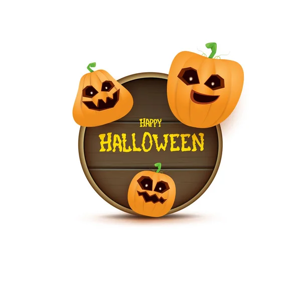 Happy Halloween Web Houten Label Met Enge Halloween Pompoenen Geïsoleerd — Stockvector