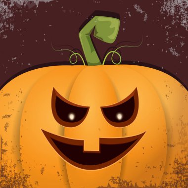 Cadılar Bayramı karikatür kabak koyu arka yüzünde ile. Jack-o-fener Cadılar Bayramı afiş ve posterler için içine karikatür çizim, oyulmuş kabak vektör