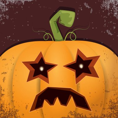 Cadılar Bayramı karikatür kabak koyu arka yüzünde ile. Jack-o-fener Cadılar Bayramı afiş ve posterler için içine karikatür çizim, oyulmuş kabak vektör