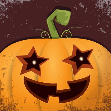 Cadılar Bayramı karikatür kabak koyu arka yüzünde ile. Jack-o-fener Cadılar Bayramı afiş ve posterler için içine karikatür çizim, oyulmuş kabak vektör