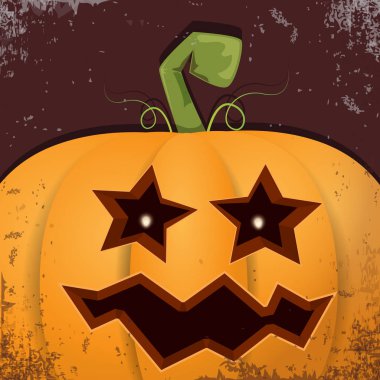 Cadılar Bayramı karikatür kabak koyu arka yüzünde ile. Jack-o-fener Cadılar Bayramı afiş ve posterler için içine karikatür çizim, oyulmuş kabak vektör