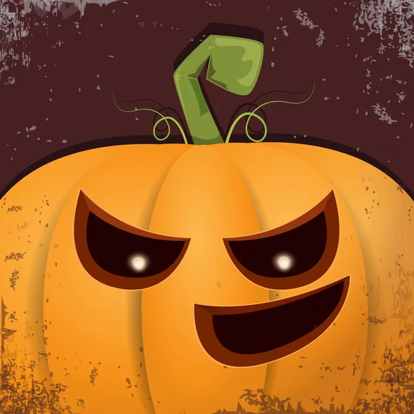Calabaza de dibujos animados de Halloween con la cara sobre fondo oscuro. Dibujos animados vectoriales Ilustración de calabaza tallada en linternas jack-o para pancartas y carteles de Halloween — Archivo Imágenes Vectoriales