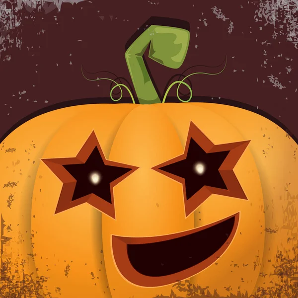 Calabaza de dibujos animados de Halloween con la cara sobre fondo oscuro. Dibujos animados vectoriales Ilustración de calabaza tallada en linternas jack-o para pancartas y carteles de Halloween — Archivo Imágenes Vectoriales
