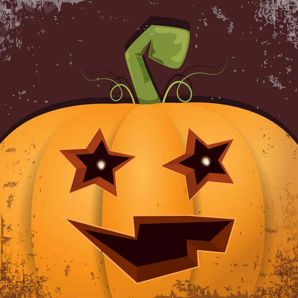 Halloween tecknad pumpa med ansikte på mörk bakgrund. Vektor tecknad Illustration av ristade pumpa in jack-o-lyktor till halloween affischer och posters — Stock vektor