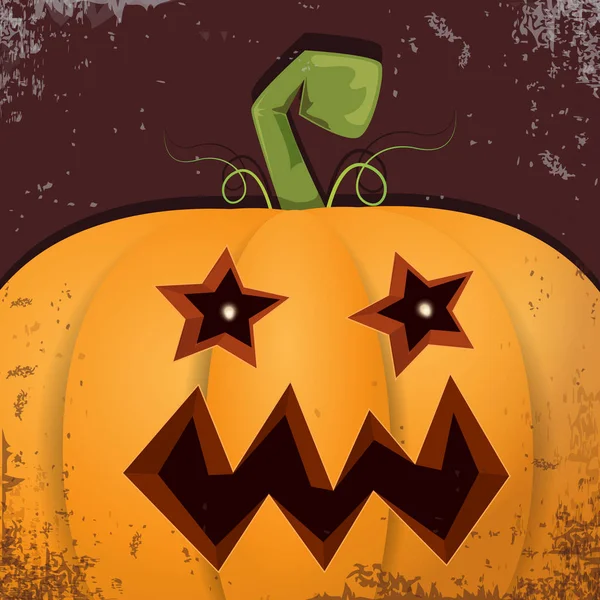 Calabaza de dibujos animados de Halloween con la cara sobre fondo oscuro. Dibujos animados vectoriales Ilustración de calabaza tallada en linternas jack-o para pancartas y carteles de Halloween — Vector de stock