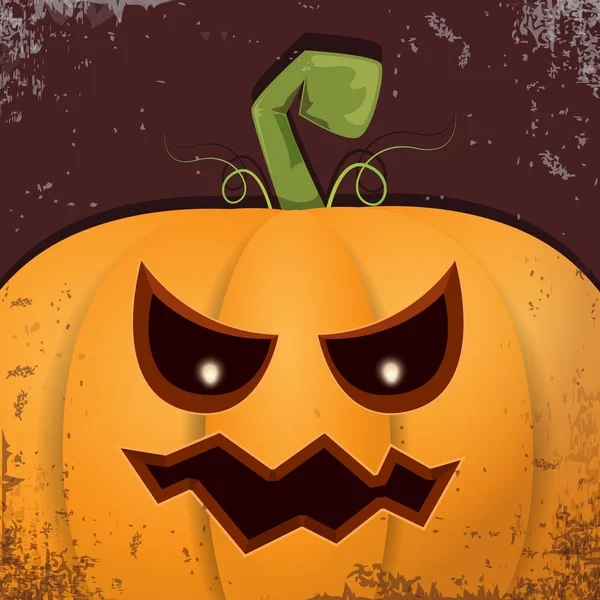 Calabaza de dibujos animados de Halloween con la cara sobre fondo oscuro. Dibujos animados vectoriales Ilustración de calabaza tallada en linternas jack-o para pancartas y carteles de Halloween — Vector de stock