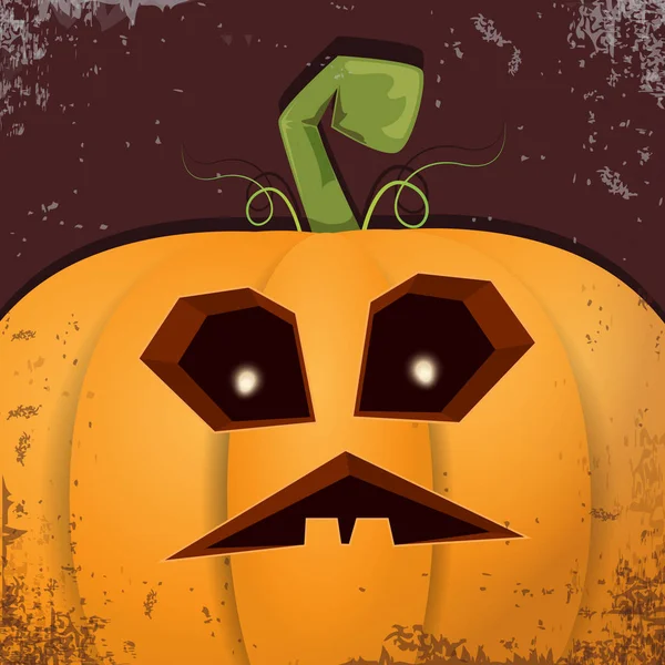 Halloween citrouille dessin animé avec le visage sur fond sombre. Dessin animé vectoriel Illustration de citrouille sculptée en Jack-o-lanternes pour bannières et affiches d'Halloween — Image vectorielle