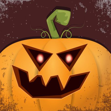 Cadılar Bayramı karikatür kabak koyu arka yüzünde ile. Jack-o-fener Cadılar Bayramı afiş ve posterler için içine karikatür çizim, oyulmuş kabak vektör