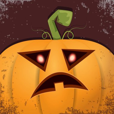 Cadılar Bayramı karikatür kabak koyu arka yüzünde ile. Jack-o-fener Cadılar Bayramı afiş ve posterler için içine karikatür çizim, oyulmuş kabak vektör
