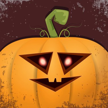 Cadılar Bayramı karikatür kabak koyu arka yüzünde ile. Jack-o-fener Cadılar Bayramı afiş ve posterler için içine karikatür çizim, oyulmuş kabak vektör