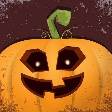 Cadılar Bayramı karikatür kabak koyu arka yüzünde ile. Jack-o-fener Cadılar Bayramı afiş ve posterler için içine karikatür çizim, oyulmuş kabak vektör