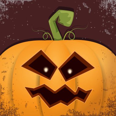Cadılar Bayramı karikatür kabak koyu arka yüzünde ile. Jack-o-fener Cadılar Bayramı afiş ve posterler için içine karikatür çizim, oyulmuş kabak vektör