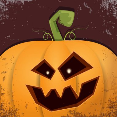 Cadılar Bayramı karikatür kabak koyu arka yüzünde ile. Jack-o-fener Cadılar Bayramı afiş ve posterler için içine karikatür çizim, oyulmuş kabak vektör