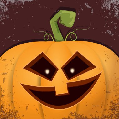 Cadılar Bayramı karikatür kabak koyu arka yüzünde ile. Jack-o-fener Cadılar Bayramı afiş ve posterler için içine karikatür çizim, oyulmuş kabak vektör
