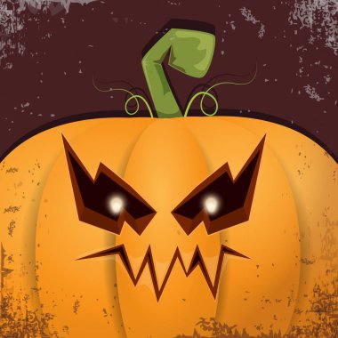 Cadılar Bayramı karikatür kabak koyu arka yüzünde ile. Jack-o-fener Cadılar Bayramı afiş ve posterler için içine karikatür çizim, oyulmuş kabak vektör