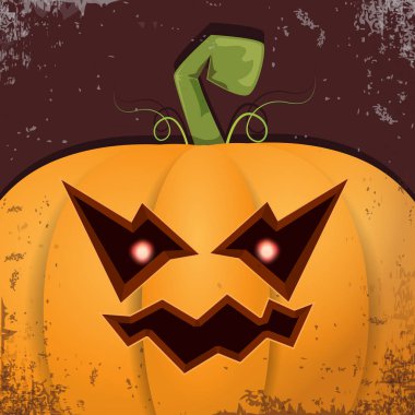 Cadılar Bayramı karikatür kabak koyu arka yüzünde ile. Jack-o-fener Cadılar Bayramı afiş ve posterler için içine karikatür çizim, oyulmuş kabak vektör