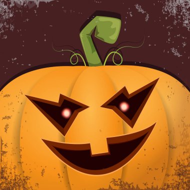 Cadılar Bayramı karikatür kabak koyu arka yüzünde ile. Jack-o-fener Cadılar Bayramı afiş ve posterler için içine karikatür çizim, oyulmuş kabak vektör