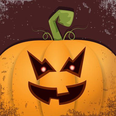 Cadılar Bayramı karikatür kabak koyu arka yüzünde ile. Jack-o-fener Cadılar Bayramı afiş ve posterler için içine karikatür çizim, oyulmuş kabak vektör