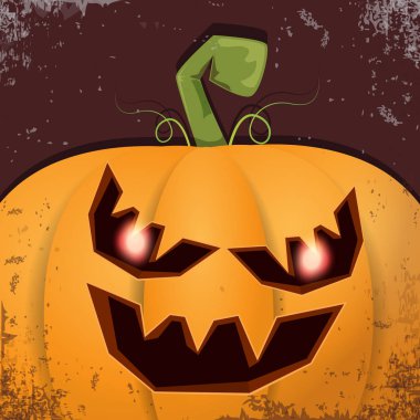 Cadılar Bayramı karikatür kabak koyu arka yüzünde ile. Jack-o-fener Cadılar Bayramı afiş ve posterler için içine karikatür çizim, oyulmuş kabak vektör