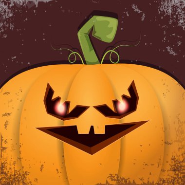 Cadılar Bayramı karikatür kabak koyu arka yüzünde ile. Jack-o-fener Cadılar Bayramı afiş ve posterler için içine karikatür çizim, oyulmuş kabak vektör